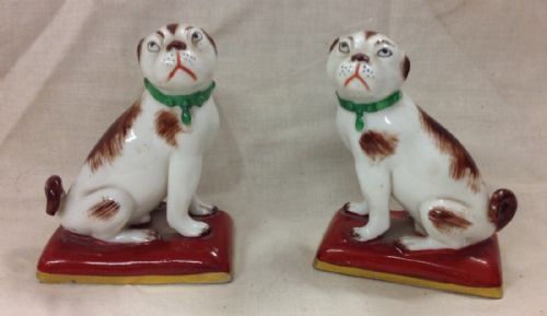 C19th Pair of Miniature Seated Dogs on Cushions