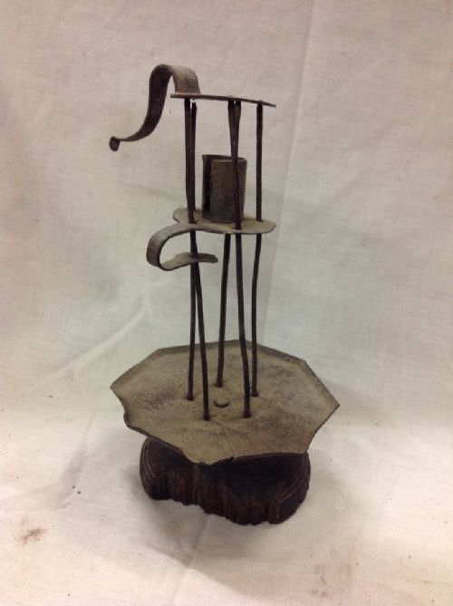 Early C19th Metal and Wood Candlestick