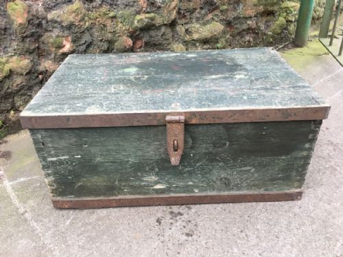 C19th Green Painted Strong Box
