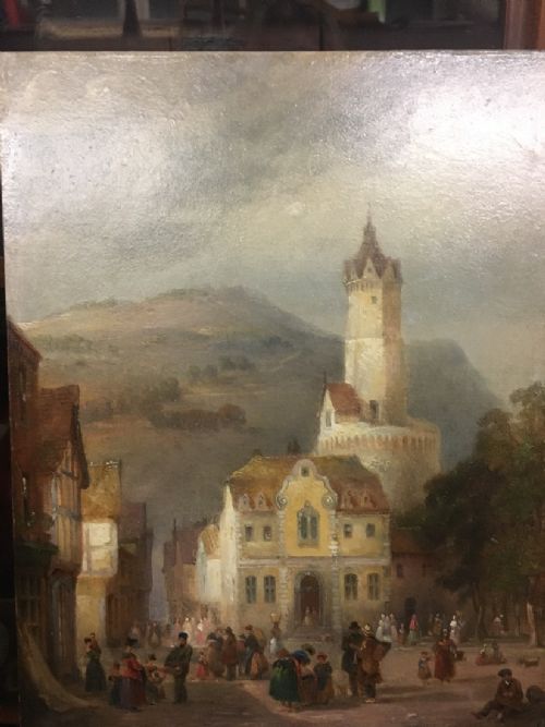 fig 1. Oil on board, continental town scene