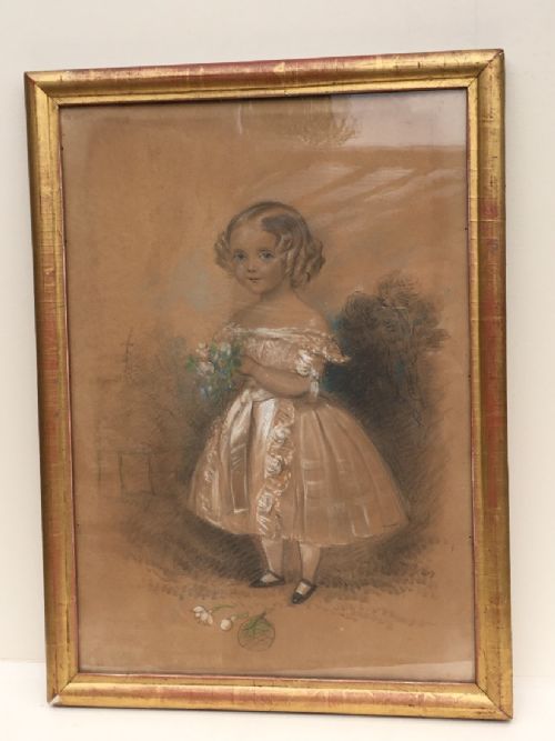 C19th Pastel of a Girl in Original Gilt Frame