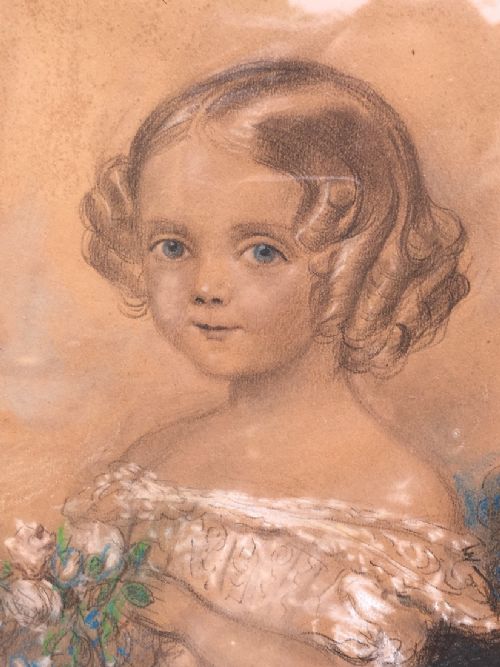 fig 1. C19th pastel of a girl in original gilt frame