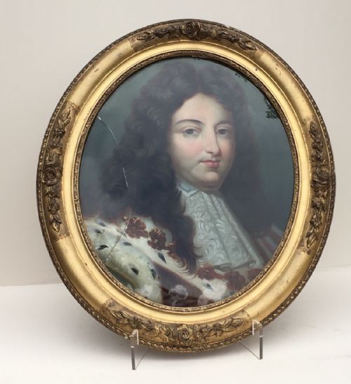 C19th Portrait of a Nobleman Painted on Glass in an Oval Frame.