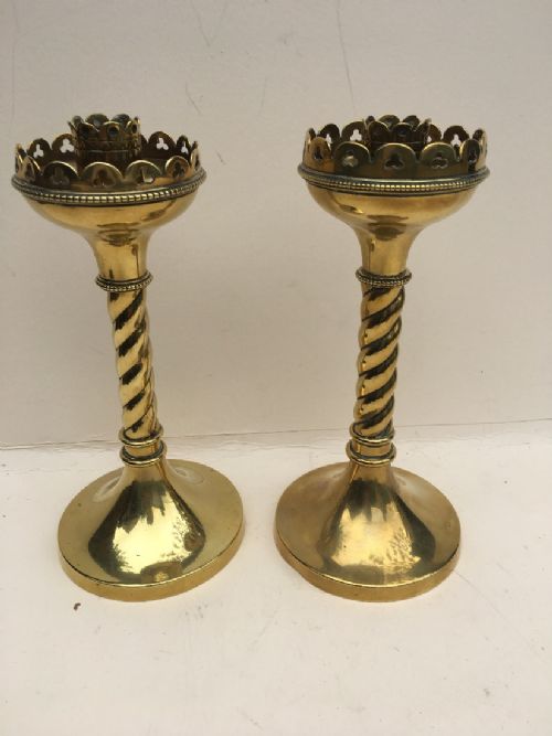 Pair of Brass Gothic Candlesticks