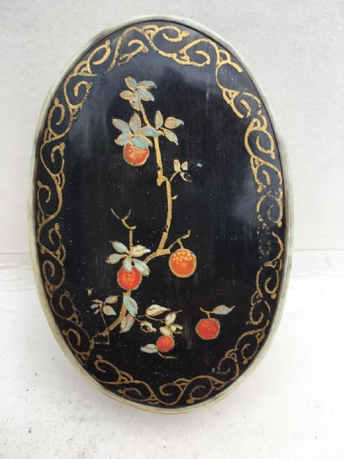 C19th Horn Oval Painted Box