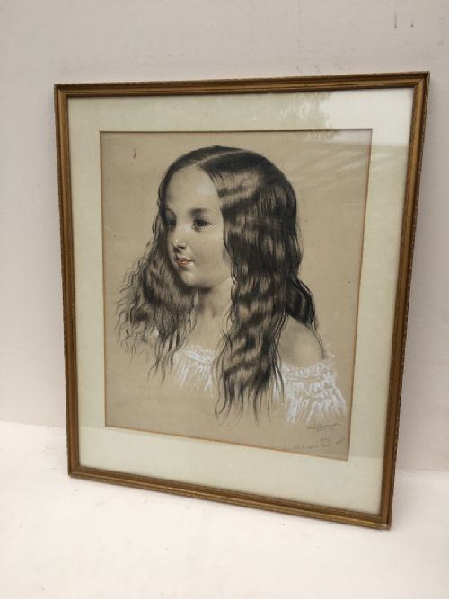C19th Pastel Portrait of a Young Girl