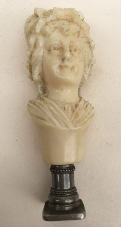 C19th Carved Ivory Dieppe Carving of a Lady with a Seal Base