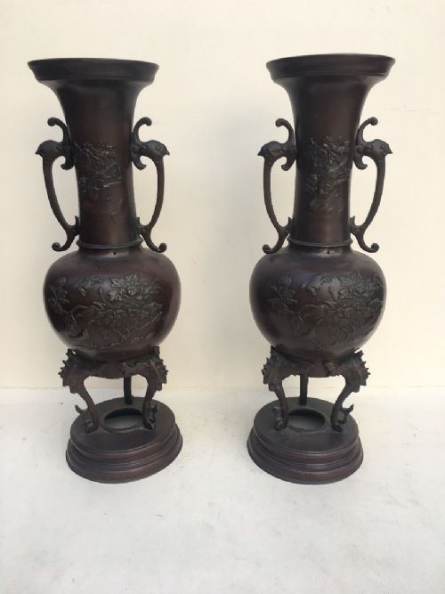 fig 1. C19th pair of large Japanese bronze vases