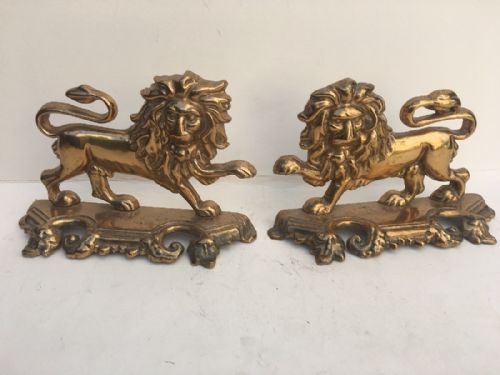 Pair of C19th Brass Lion Ornaments