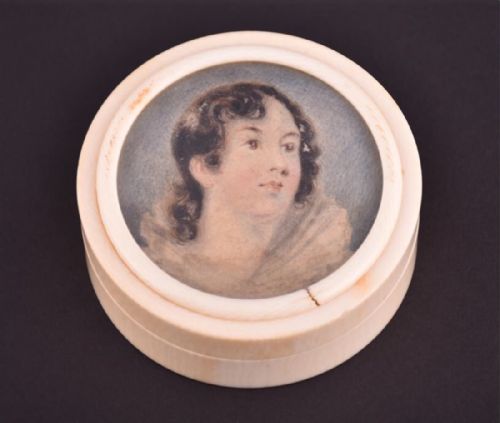 C19th Portrait Miniature of a Young Lady Inset in an Ivory Round Box