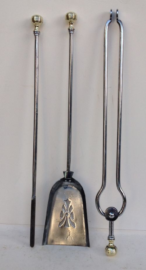 Set of Three Steel and Brass Fire Irons