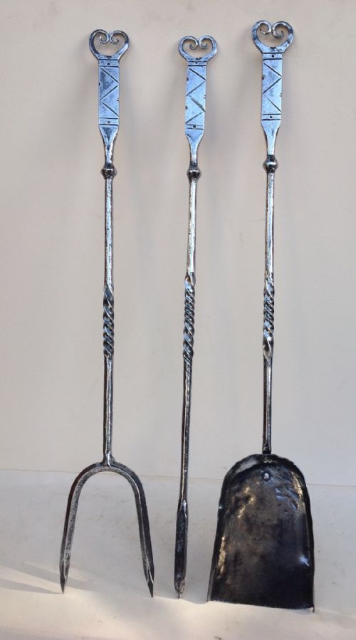 Set of Three Wrought Iron Fireside Tools