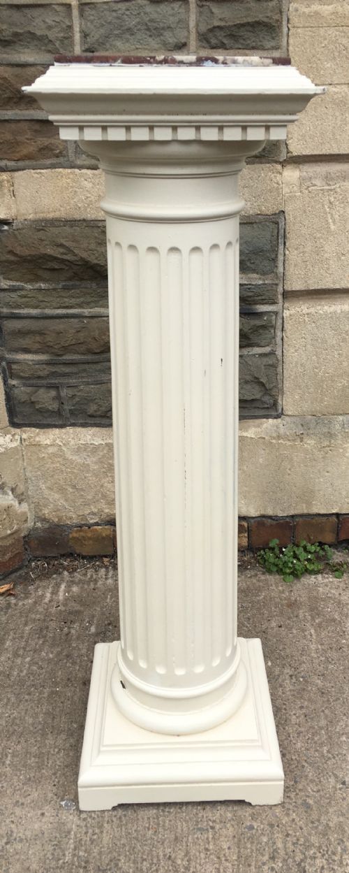 Painted Wooden Pedestal with Marble Top