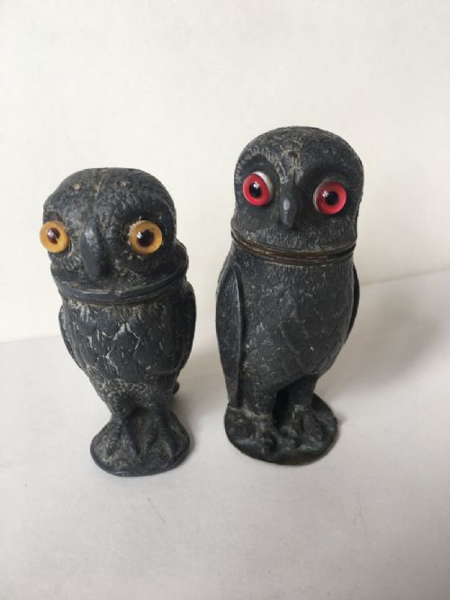 Two Pewter Pepper Pots Modelled as Owls