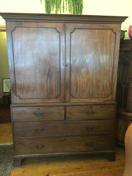 C18th Mahogany Linen Press