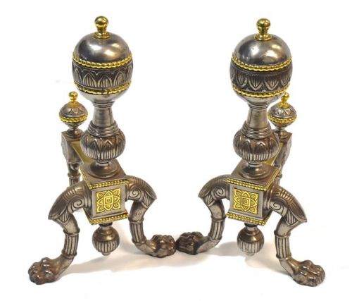 Pair of Steel and Brass Fire Dogs