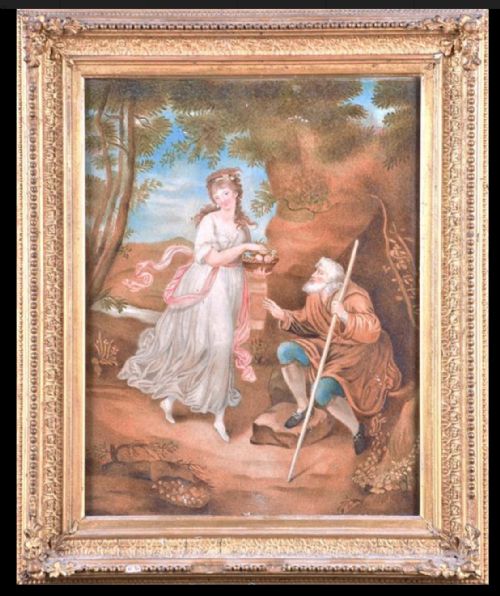 C19th Gouache Study of a Maiden and a Beggar