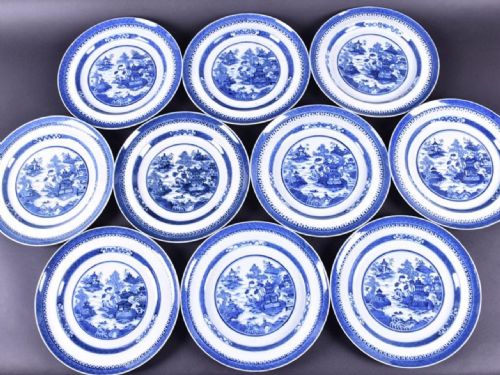 Set of Ten C18th Blue and White Chinese Plates