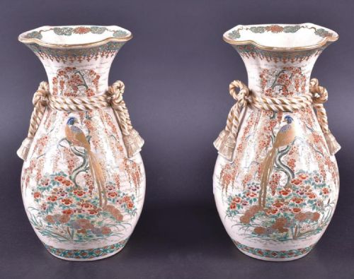 A Good Pair of Edo Period Satsuma Vases Signed