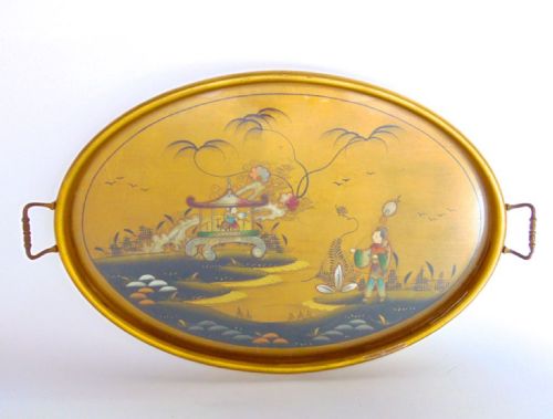 1920s Chinoiserie Oval Tray
