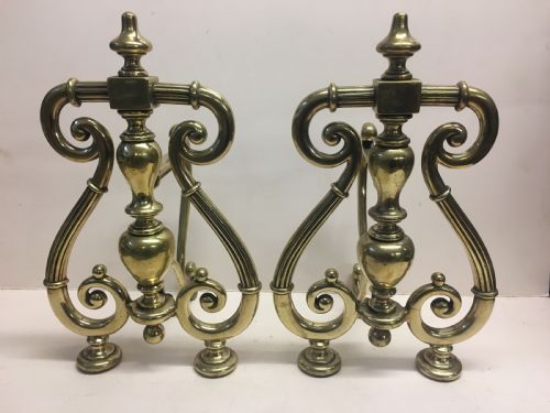 C19th Large Pair of Brass Fire Dogs