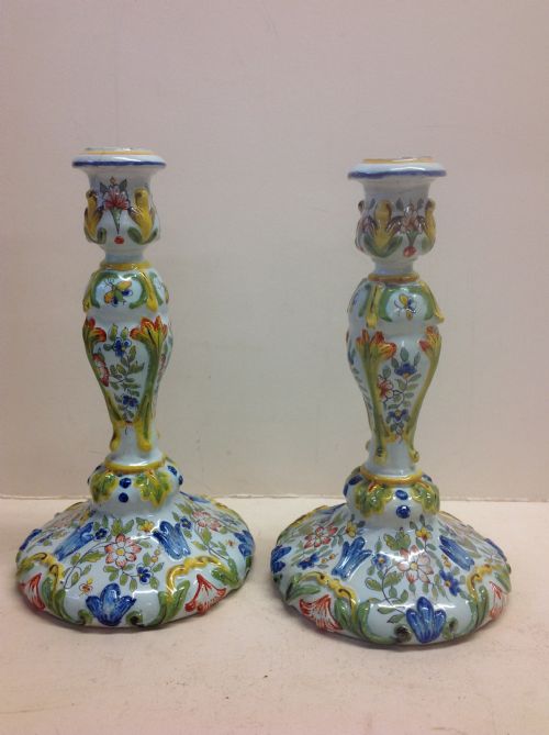 Pair of French Faïence Candlesticks