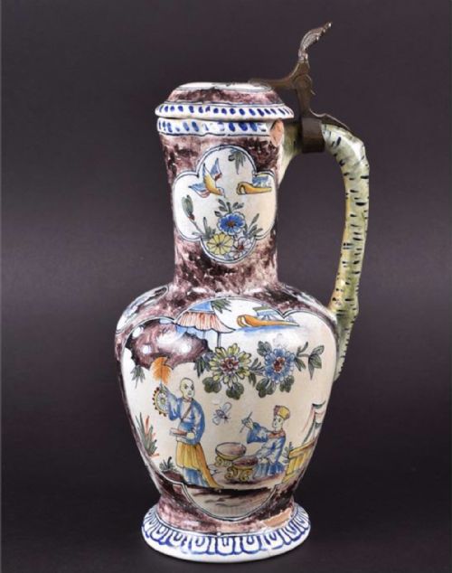 C18th Polychrome Delft Lidded Jug.