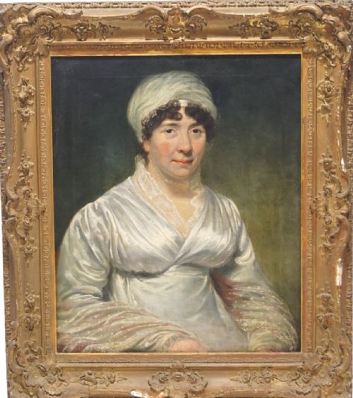 Portrait of a Lady Oil on Canvas in Original Gilt Swept Frame.