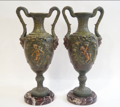 Pair of Painted Spelter Urns