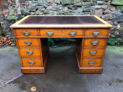 C19th Golden Oak Pedestal Desk