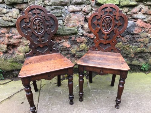 C19th Pair of Oak Hall Chairs