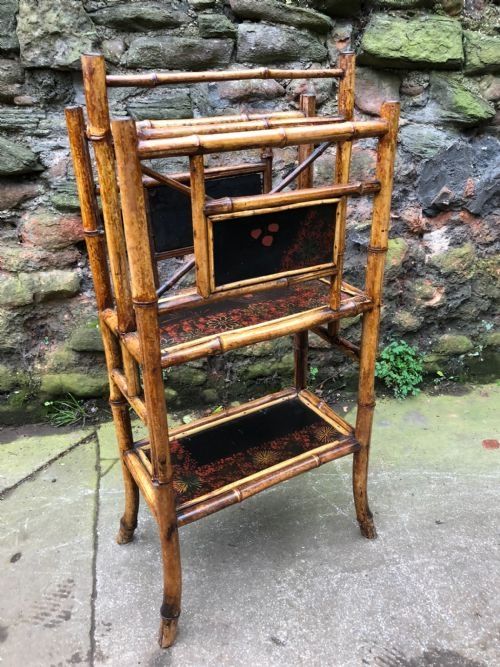 C19th Lacquered Panelled Bamboo Canterbury Stand