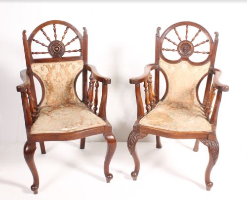 Two Armchairs with Nautical Themed Backs