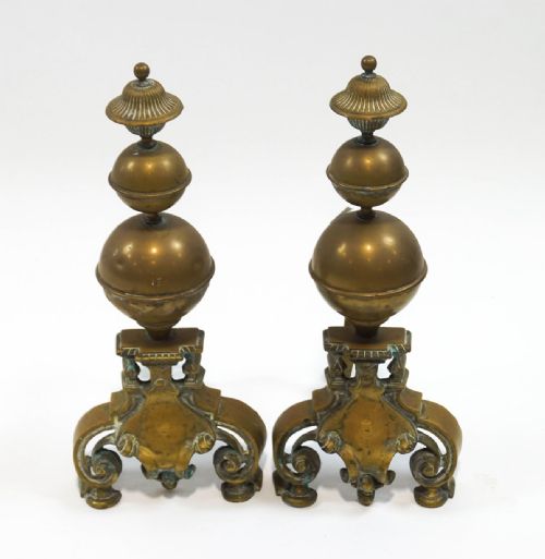 A Large Pair of Brass Andirons