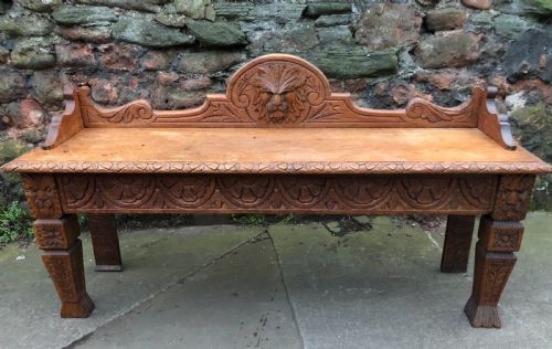 C19th Oak Carved Hall Bench
