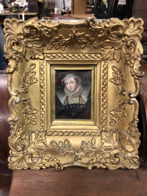 C19th Framed Miniature of Mary Queen of Scots Painted on Ivory