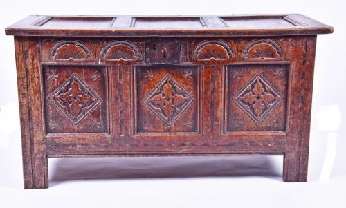C17th Carved Oak Three Panel Coffer