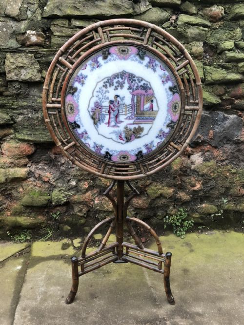 C19th Bamboo Tripod Table with Ceramic Top
