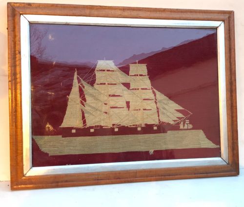 C19th Woodwork Picture of a Three Masted Clipper