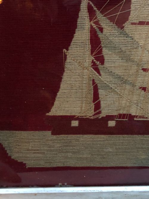 fig 1. C19th woodwork picture of a three masted clipper