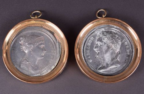 A Pair C19th Cast Metal Napoleon and Josephine Roundels.