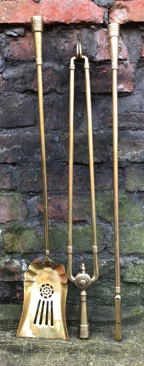 Set of Aesthetic Movement Brass Fire Irons