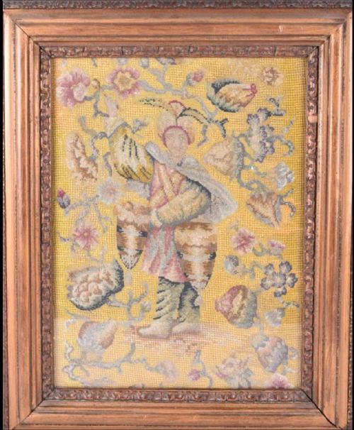 C18th Woolwork Fragment Framed and Glazed