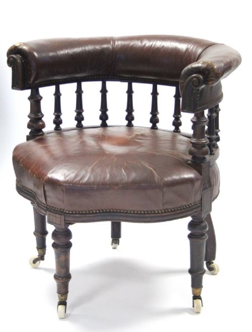 Large 19th Century Library Chair with Leather Covering