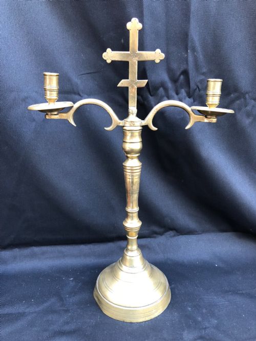 C18th Church Brass Candelabra