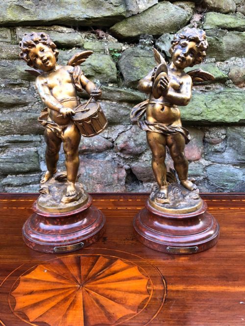 Pair of Cherubs Playing Cymbals and a Drum After a Moreau