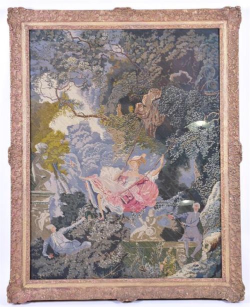 A Large Petit Point Tapestry Housed in a Large Gilt Frame After Fraganard the Swing