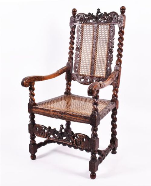 A C17th Walnut Carved Armchair