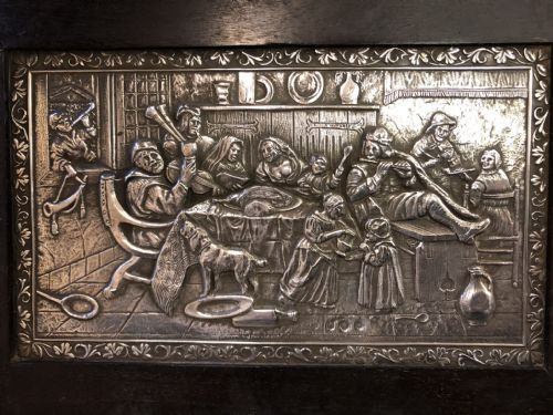 Framed Silver Dutch Hm Plaque of Painting After Teniers by Van Kempen