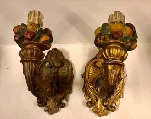 Pair of Large Giltwood Wall Bracket Lights